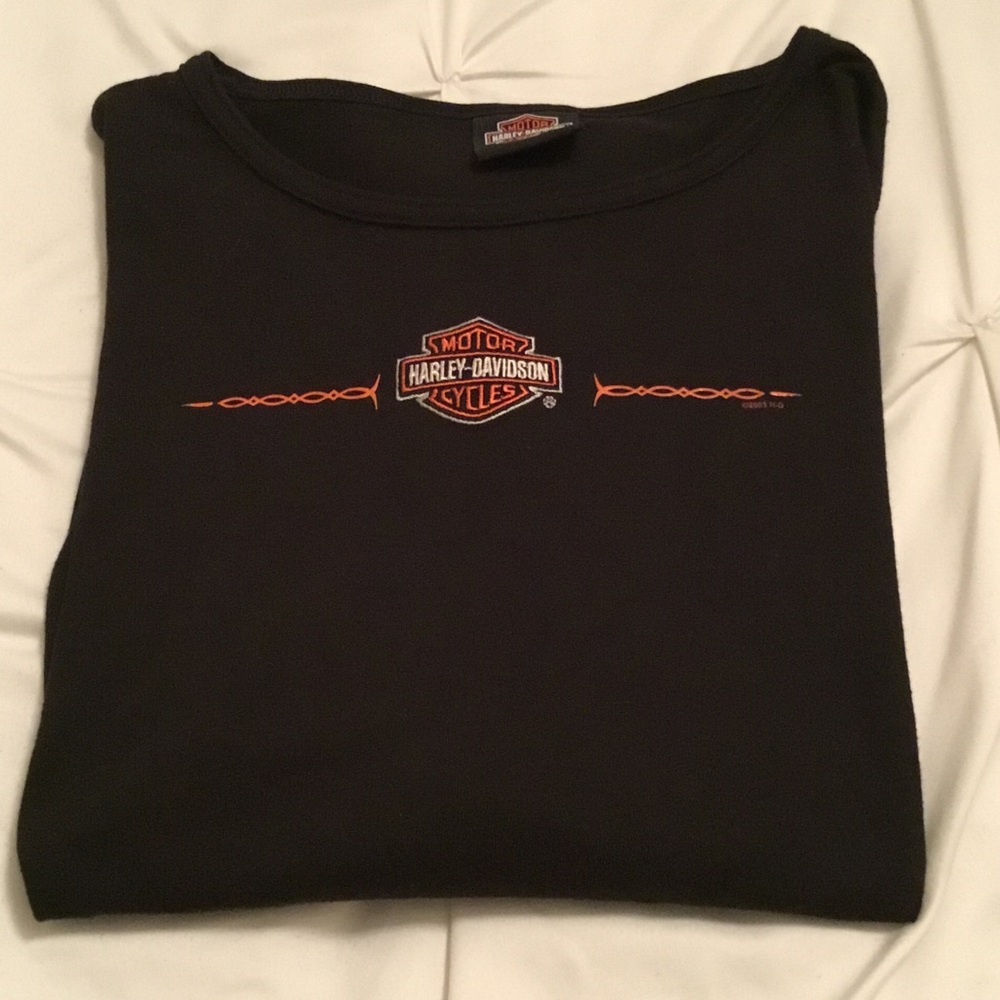 Harley-Davidson: Women’s Black and Orange Embroidered Long Sleeve Tee - Picture 7 of 7